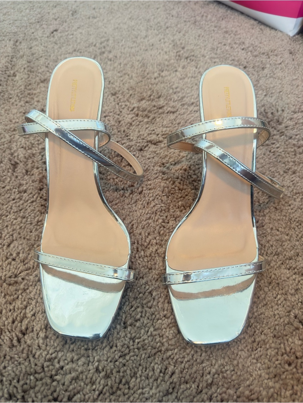 Pretty Little Thing Silver Strappy Heels